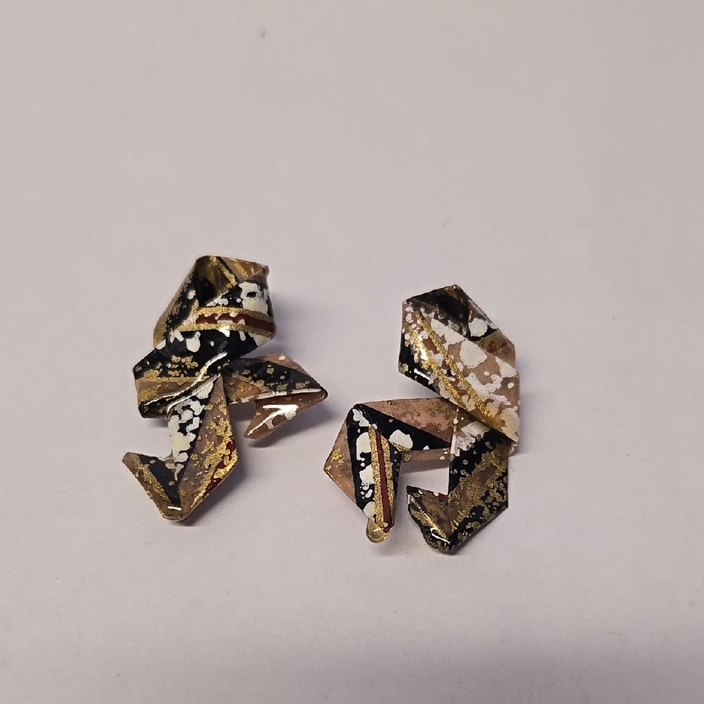 🌷3/$25 Vtg Unique Origami Paper Earrings